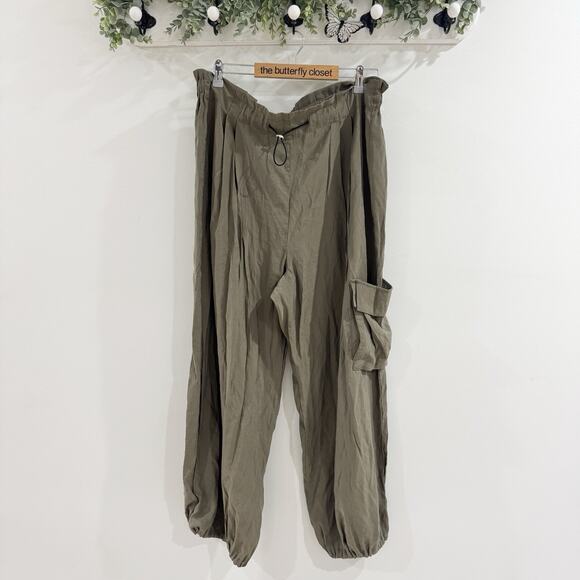Anthropologie XL Green Parachute Cargo Pants With Drawstring : C 20346 - Picture 1 of 4
